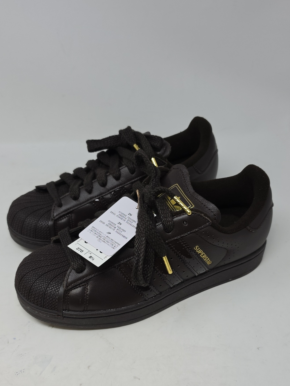 adidas Black Superstar Low-Top Sneakers with Gold Accents Unisex Men 9 Women 10